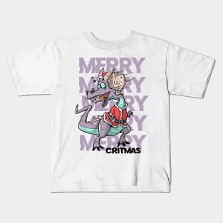 Critical Hit D20 Dice RPG Meme PnP Dragon Merry Critmas Gift Kids T-Shirt